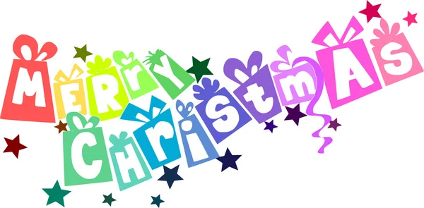 Cadeaux colorés - texte de Noël . — Image vectorielle