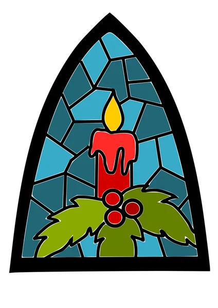 Candle on blue stained-glass window. — Stock Vector