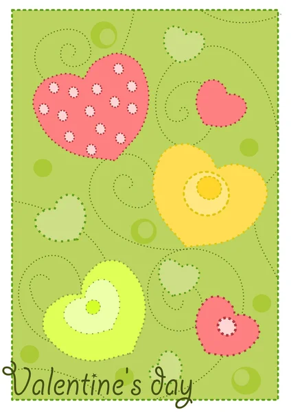 Colorful hearts on green background — Stock Vector