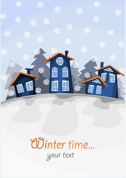 View on small village on the hill in winter time. — Stock Vector