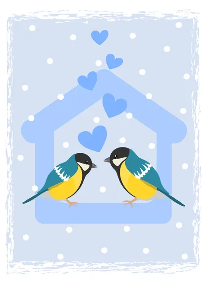 Deux seins dans mangeoire à oiseaux — Image vectorielle