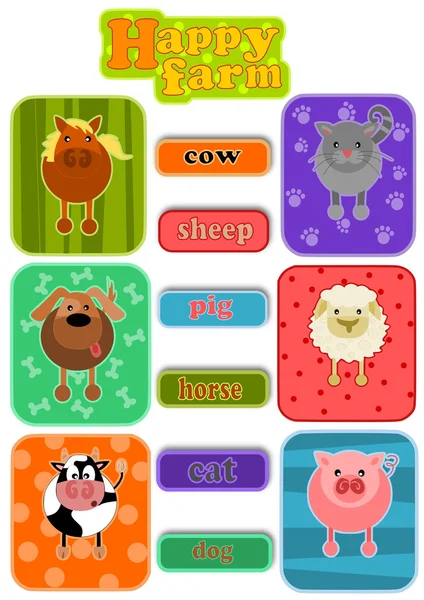 Animales de granja feliz — Vector de stock