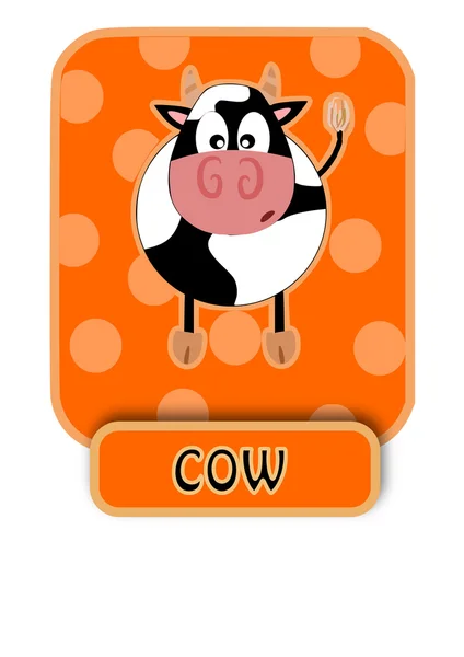 Vaca blanca y negra sobre fondo naranja — Vector de stock