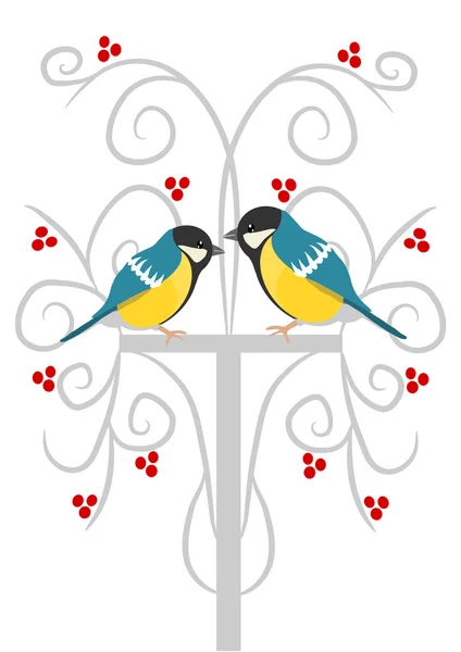 Two tits on the branch — Stock Vector