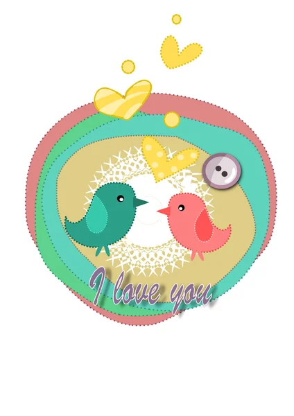 Fåglar i kärlek - kort för alla hjärtans dag. — Stock vektor