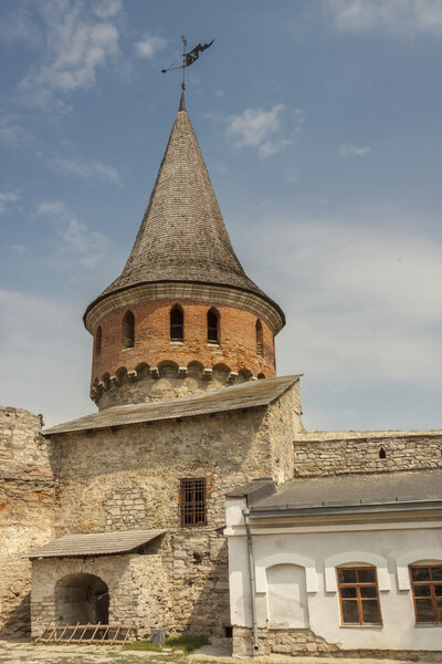 Tower of castle in Kamianets Podilskyi, Ukraine, Europe.