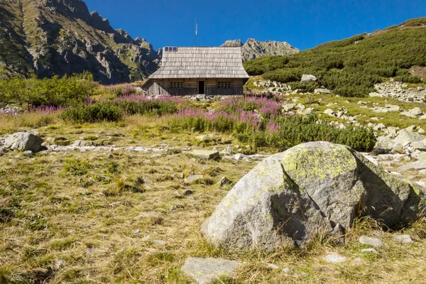 Casa de campo de madera en el valle de los Cinco Lagos - Montañas Tatra, Polonia . — Foto de Stock