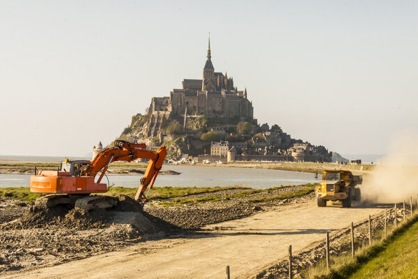 Renovation of route to UNESCO beauty place - Mont Saint Michele in Normandy, France.