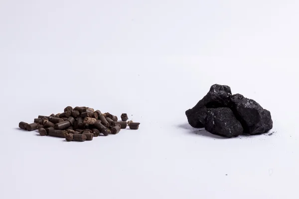 Coal and biomass pellet on white background. — Stock Photo, Image