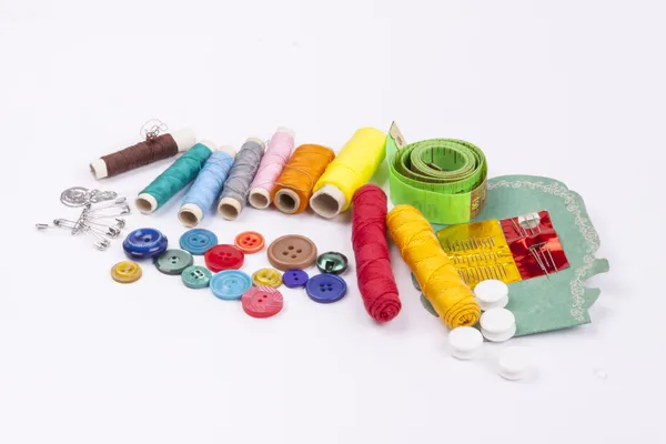 Sewing accessories on white background. — Stock Photo, Image