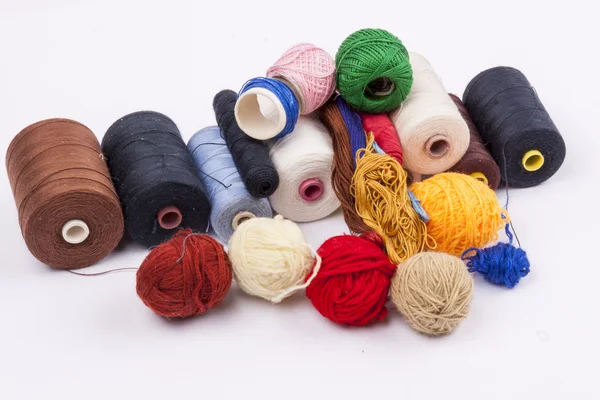 Threads and wool - white background — Stock Photo, Image