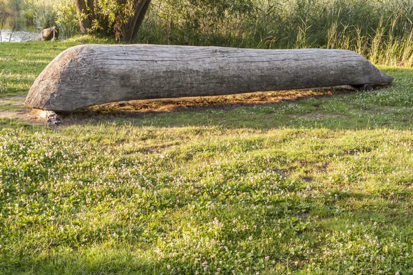 Vieux canot en bois au Musée Biskupin - Pologne . — Photo