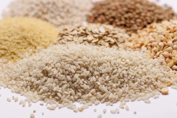 Couscous, rice, pea, grits, oatmeal, lentil. — Stock Photo, Image