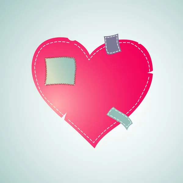 Coeur patché avec fil cousu — Image vectorielle