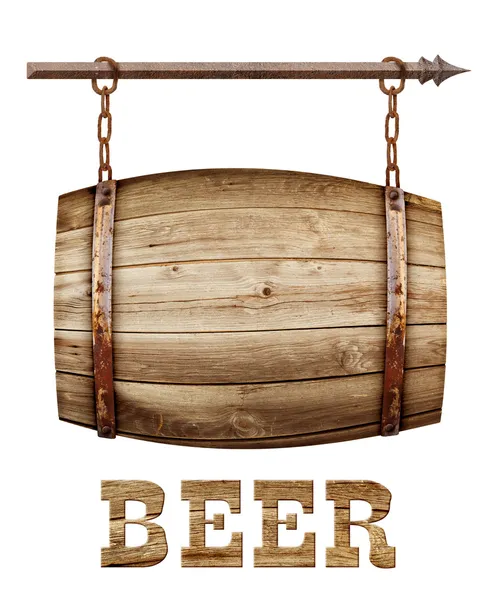 Barrel shaped wooden signboard — Stock Photo, Image