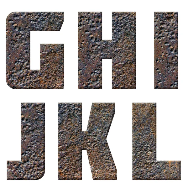 旧的生锈金属英文字母、 数字和标志 — 图库照片