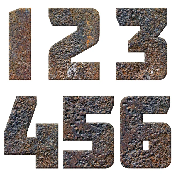 Old rusty metal english alphabet, numbers and signs — Stock Photo, Image