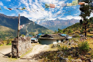 dua duvar, dua bayrakları ve Nepal Köyü