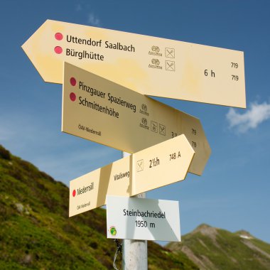 Signpost of hiking trails in the Alp clipart