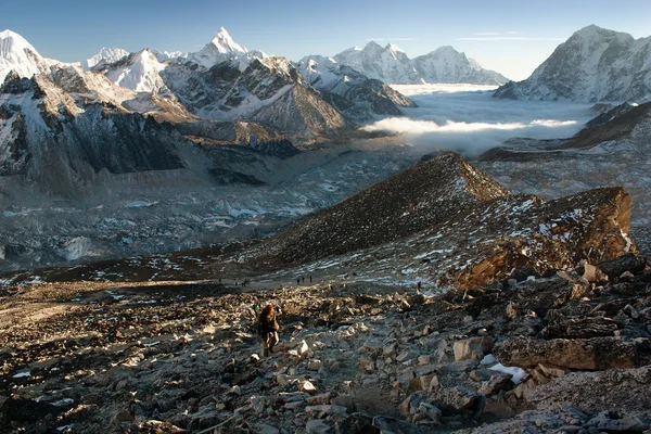 Khumbu valley from Kala Patthar - way to mt Everest base camp — Stock Photo, Image