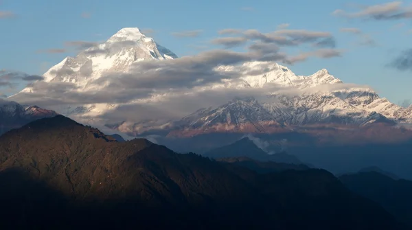 Avond uitzicht op mount dhaulagiri - nepal — Stockfoto