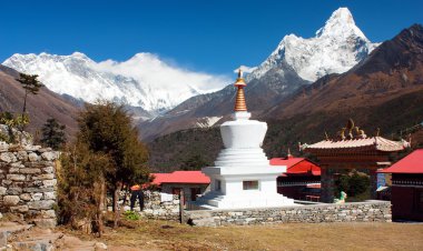 Ama dablam lhotse ve tengboche - everesr Merkez kampına yolu - khumbu Valley - nepal everest tepesinden