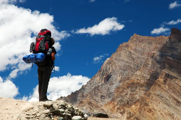 Silueta del turista en la montaña - Himalaya india - India —  Fotos de Stock