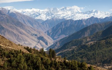 alt dolpo - dunai, juphal Köyü ve dhaulagiri saçma gelen balangra lagna pass çevresinde peyzaj sahne - Batı nepal