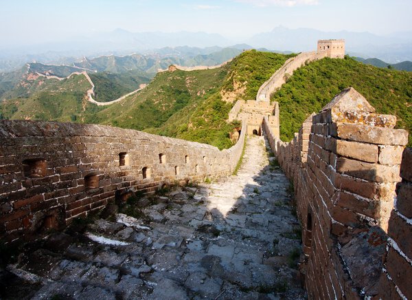 View of evening Great Wall of China located in Hebei province