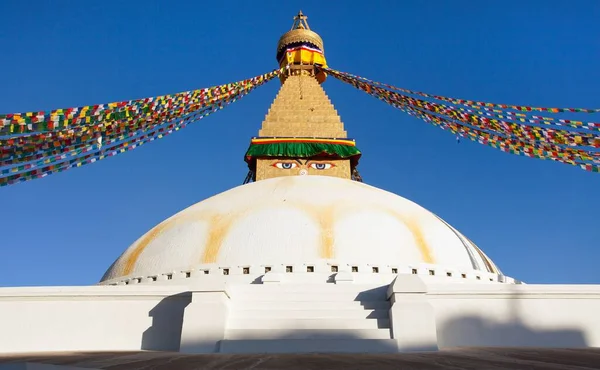 Boudha Bodhnath Nebo Boudhanath Stúpa Modlitebními Vlajkami Největší Buddhistická Stúpa — Stock fotografie