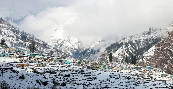 Téli Kilátás Urgam Falu Indiában Himalája Közelében Joshimat Város Uttarakhand — Stock Fotó