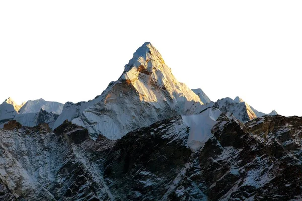 Vista Noturna Ama Dablam Isolada Fundo Céu Branco Montanhas Himalaia — Fotografia de Stock