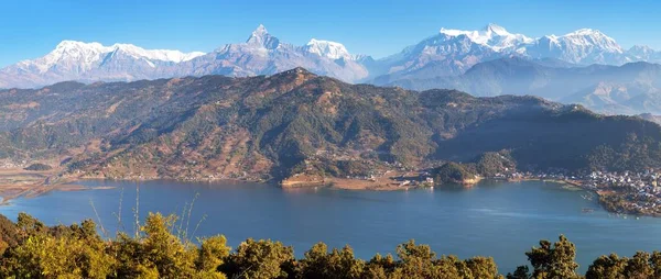 Panoramisch Uitzicht Berg Annapurna Himalaya Pokhara Phewa Meer Pokhara Vallei — Stockfoto