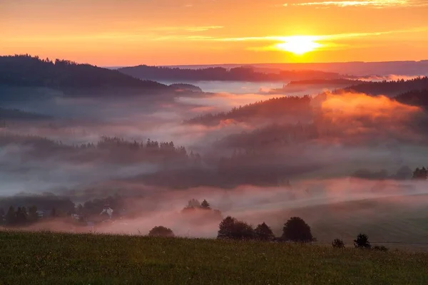 Morgens Abend Panorama Sonnenuntergang Blick Auf Den Schönen Himmel Von — Stockfoto