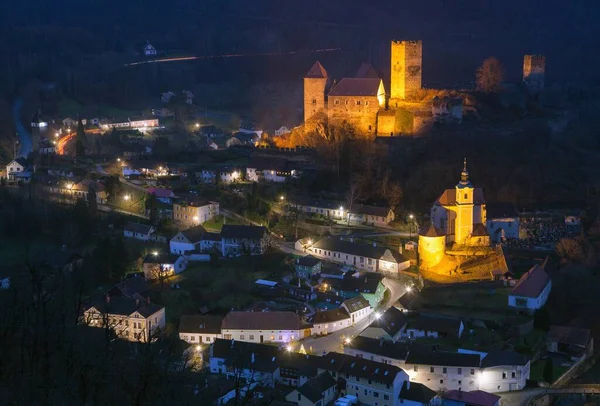 Hardegg Hardeg Castle Village Night View Austria — Foto Stock