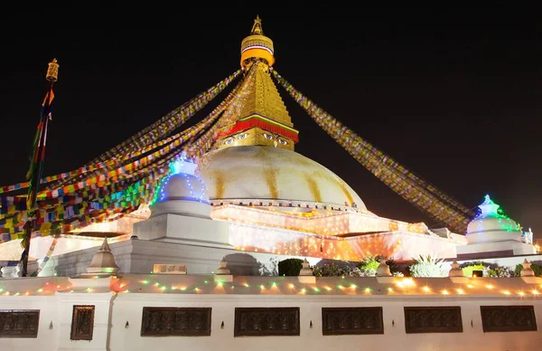 Kvällen Eller Natten Boudha Eller Bodhnath Stupa Kathmandu Nepal Bodhnath — Stockfoto