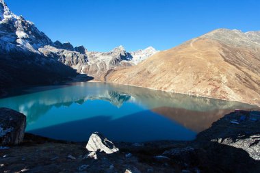 Dudh pokhari Gokyo lake, Gokyo peak and Renjo pass - Way to Cho Oyu Base Camp - Nepal Himalayas mountains clipart