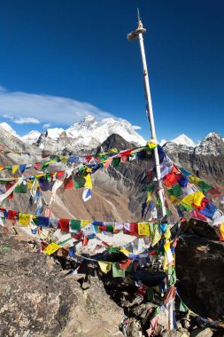 Gokyo Ri tepesinden, Khumbu vadisinden, Nepal Himalayalar dağlarından, Everest ve Lhotse dağlarının manzarası