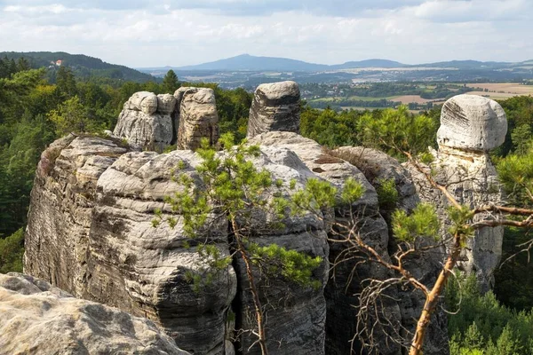 Hruboskalske Skalni Mesto Rock Panorama Mount Jested Sandstone Rock City — Stock Photo, Image