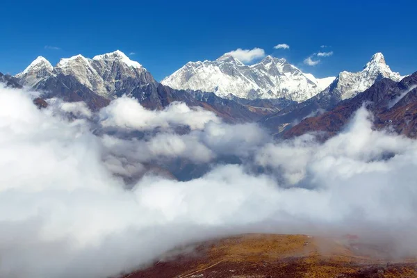 Vue Panoramique Sur Everest Mont Lhotse Sommet Ama Dablam Depuis — Photo