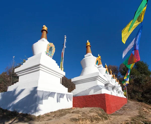 Stupas Modlitební Vlajky Klášteře Nebo Zasa Obce Sallery Údolí Khumbu — Stock fotografie
