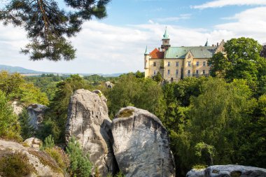 Hruba Skala kalesi, kumtaşı rock şehri, Cesky raj, czech veya Bohem cenneti, Çek Cumhuriyeti