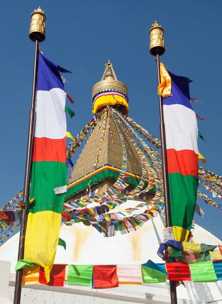 Boudha Bodhnath Oder Boudhanath Stupa Mit Gebetsfahnen Die Größte Buddhistische — Stockfoto