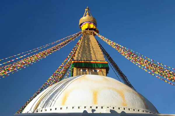 Boudha Bodhnath Boudhanath Stupa Σημαίες Προσευχής Μεγαλύτερη Buddhist Stupa Στην — Φωτογραφία Αρχείου