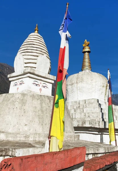 Stupa Con Banderas Oración Ruedas Camino Lukla Namche Bazar Aldea —  Fotos de Stock