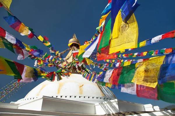 Будха Боднатх Будханатха Ступа Молитвенными Флагами Самая Большая Буддийская Ступа — стоковое фото