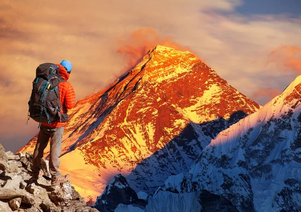 Abendlicher Blick Auf Den Mount Everest Vom Gokyo Tal Mit — Stockfoto