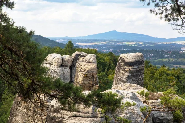 Hruboskalske Skalni Mesto Rock Panorama Mount Jested Sandstone Rock City — Stock Photo, Image