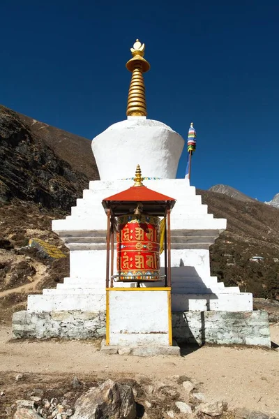 Buddhist Stupa Prayer Wheel Thame Village Khumbu Valley Three Passes —  Fotos de Stock