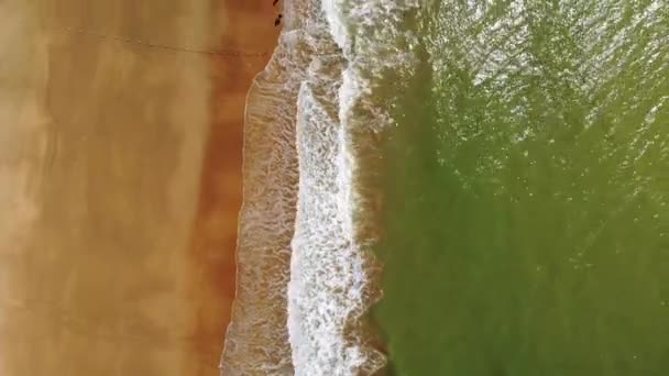 Imágenes tropicales de la playa con vista aérea de pájaro de las verdes olas oceánicas espumosas — Vídeo de stock